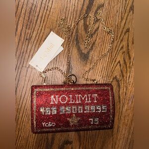 Le Miel Red Beaded Clutch with Gold Chain